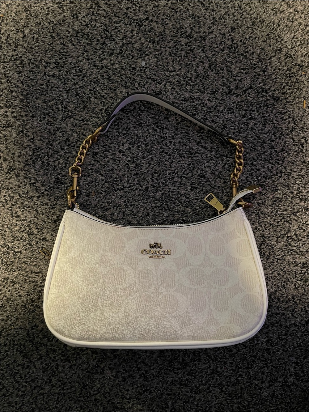 Coach Cream Signature Canvas Shoulder Bag with Gold Hardware